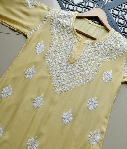 SHIVANI Yellow Modal Chikankari Kurti Set - Authentic Lucknowi Chikankari for Women