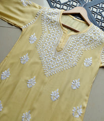 SHIVANI Yellow Modal Chikankari Kurti Set - Authentic Lucknowi Chikankari for Women