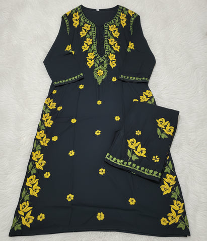 SHREYA Yellow Black Modal Kurti Palazzo Chikankari Set