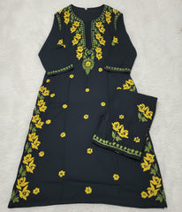 SHREYA Yellow Black Modal Kurti Palazzo Chikankari Set