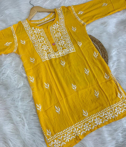 KHUSHI Yellow Modal Chikankari Short Top