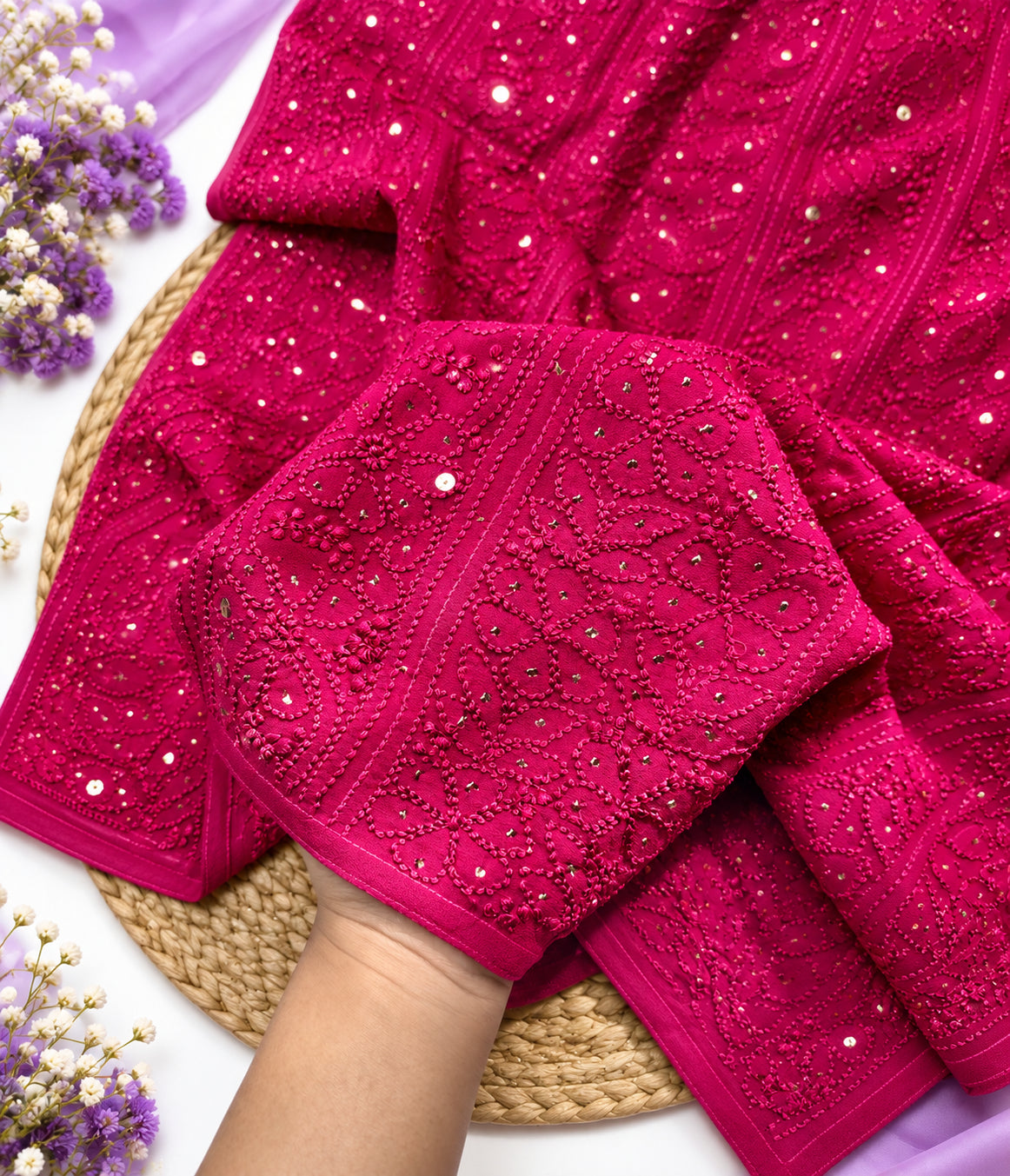 SITARA Pure Viscose Chikankari Resham Kaamdani 4-Piece Set